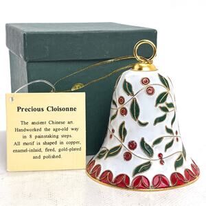 Cloisonne Christmas Bell Old Stock Vintage With Tags Original Box